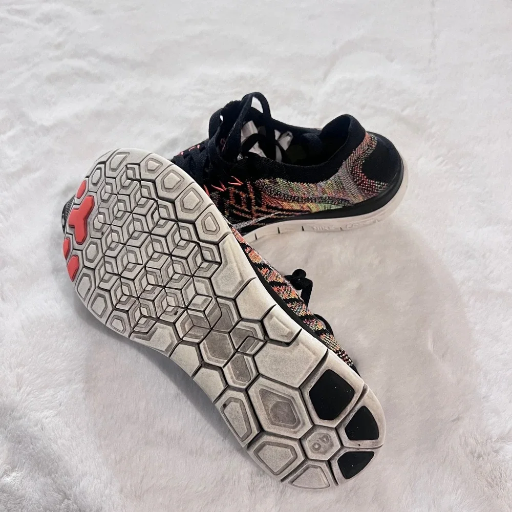 Nike‎ Free 4.0 Flyknit Running Shoes Black Multi Color Women's Sneakers